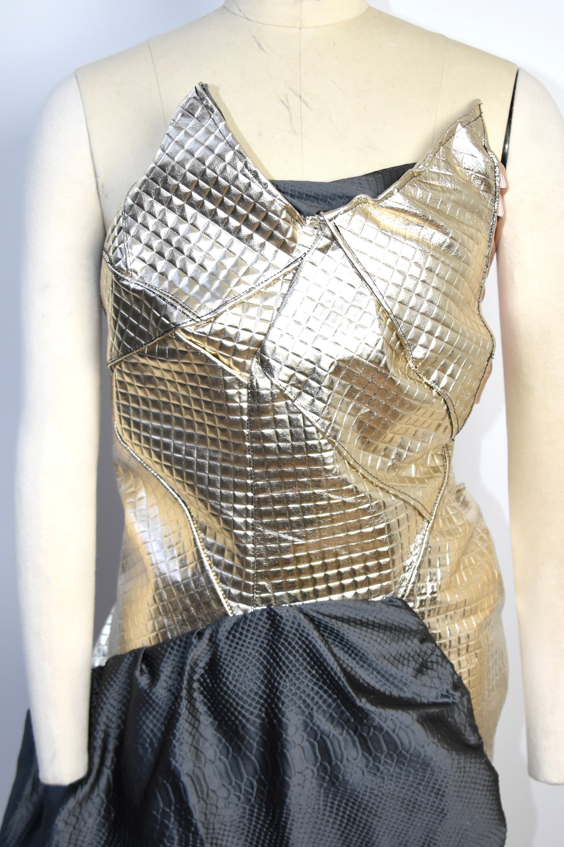 Geometric Metallic Draped Mini Dress