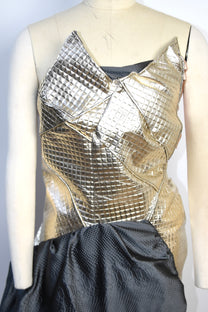 Geometric Metallic Draped Mini Dress