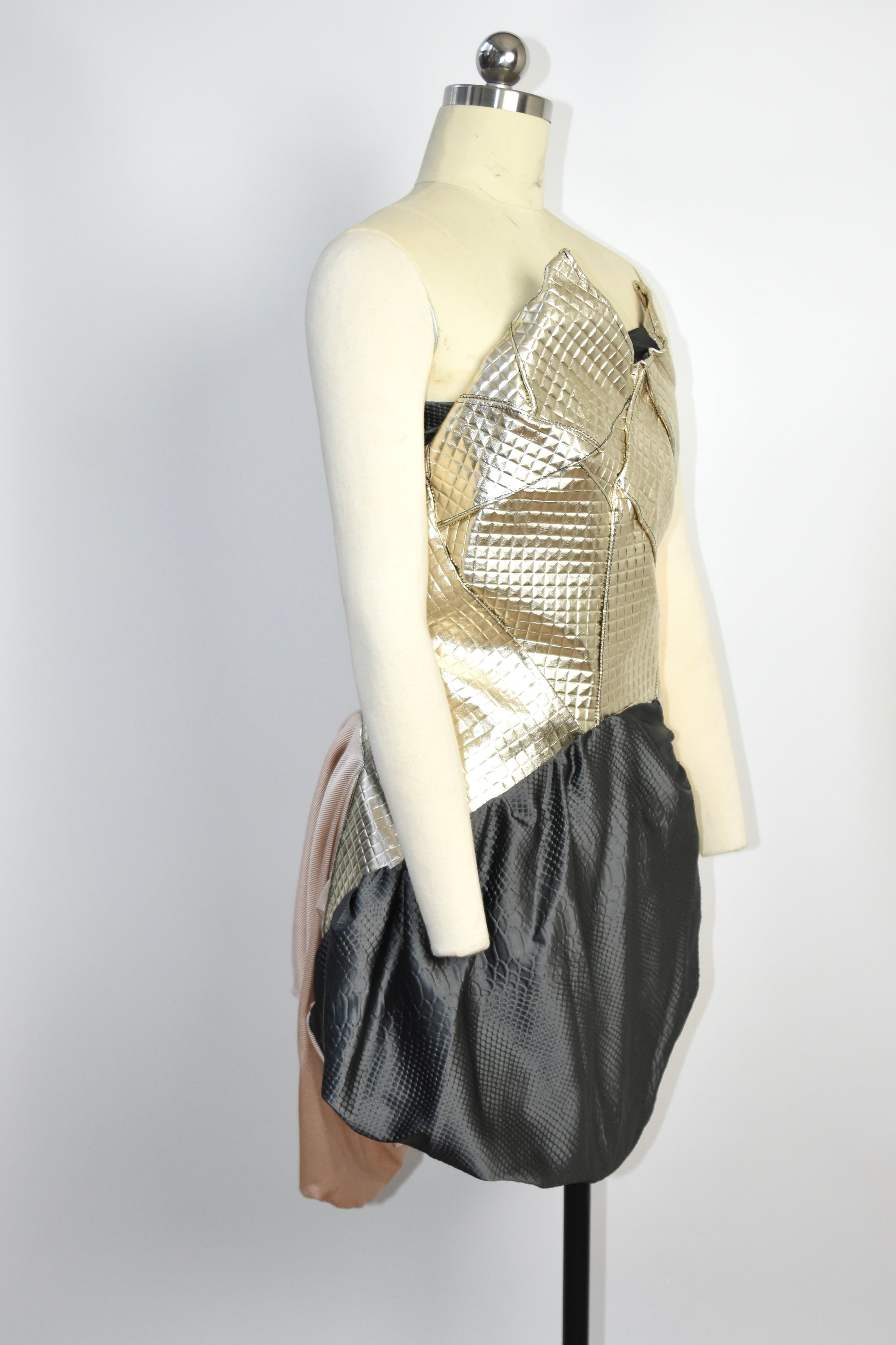 Geometric Metallic Draped Mini Dress