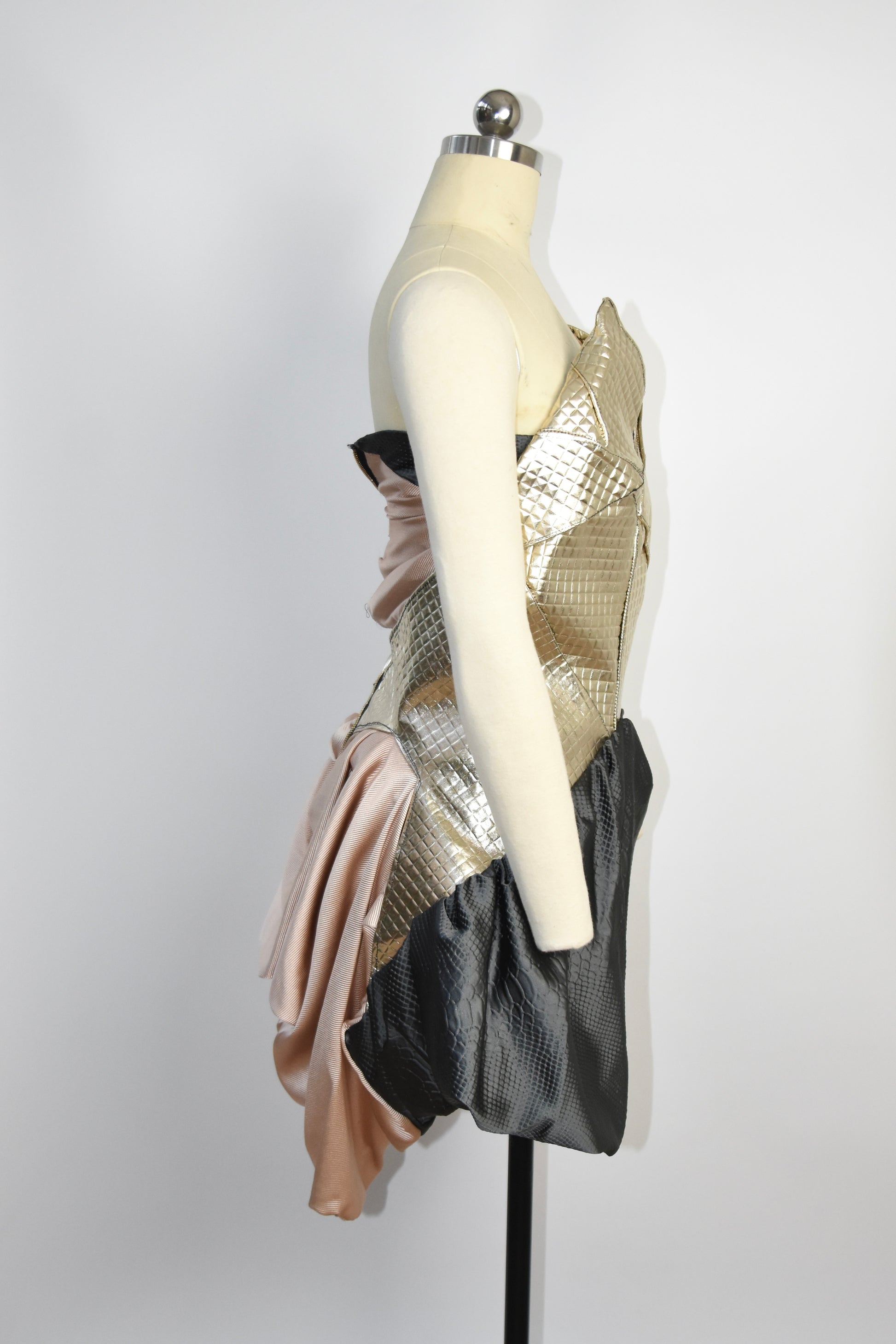 Geometric Metallic Draped Mini Dress