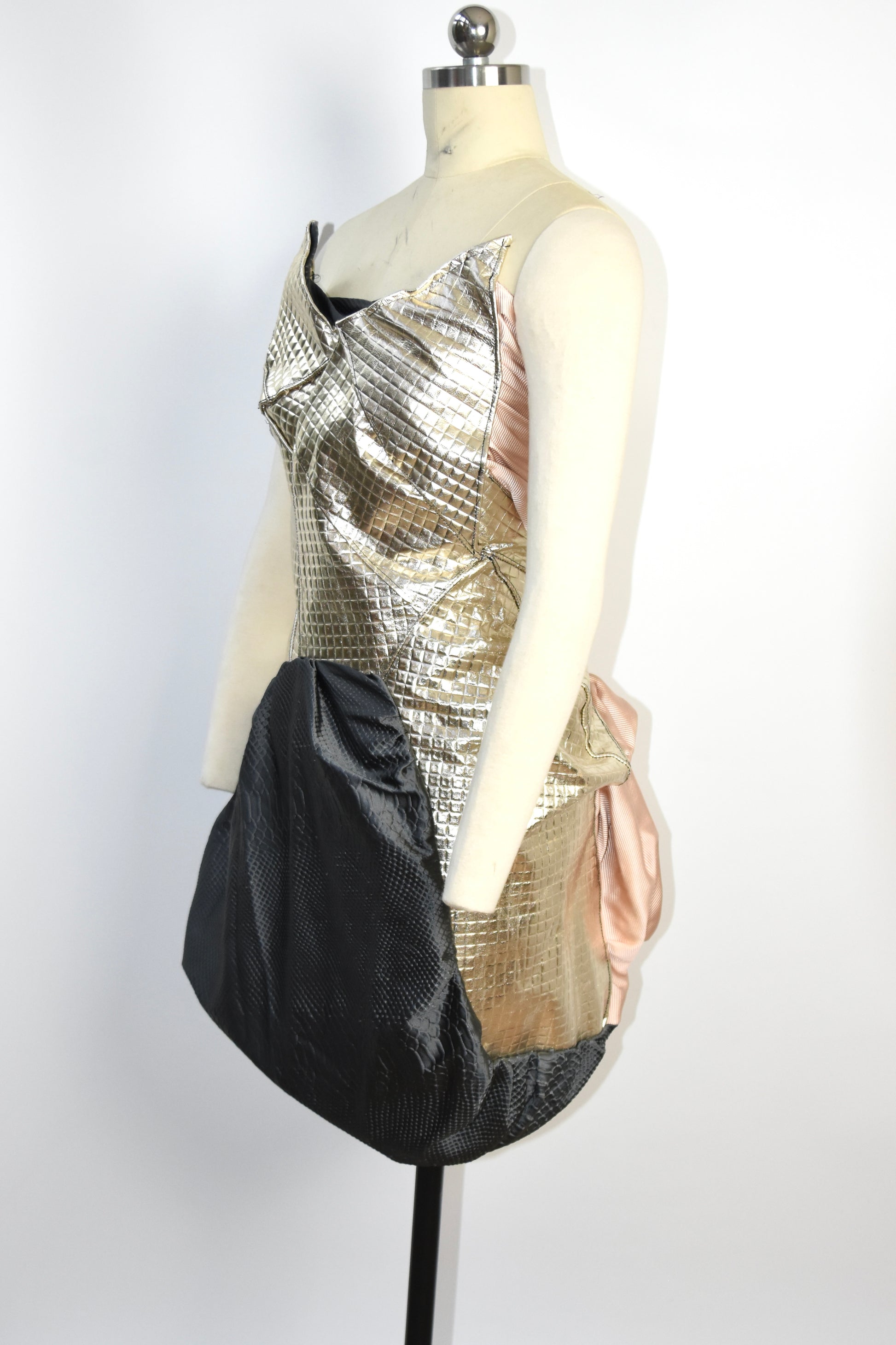 Geometric Metallic Draped Mini Dress