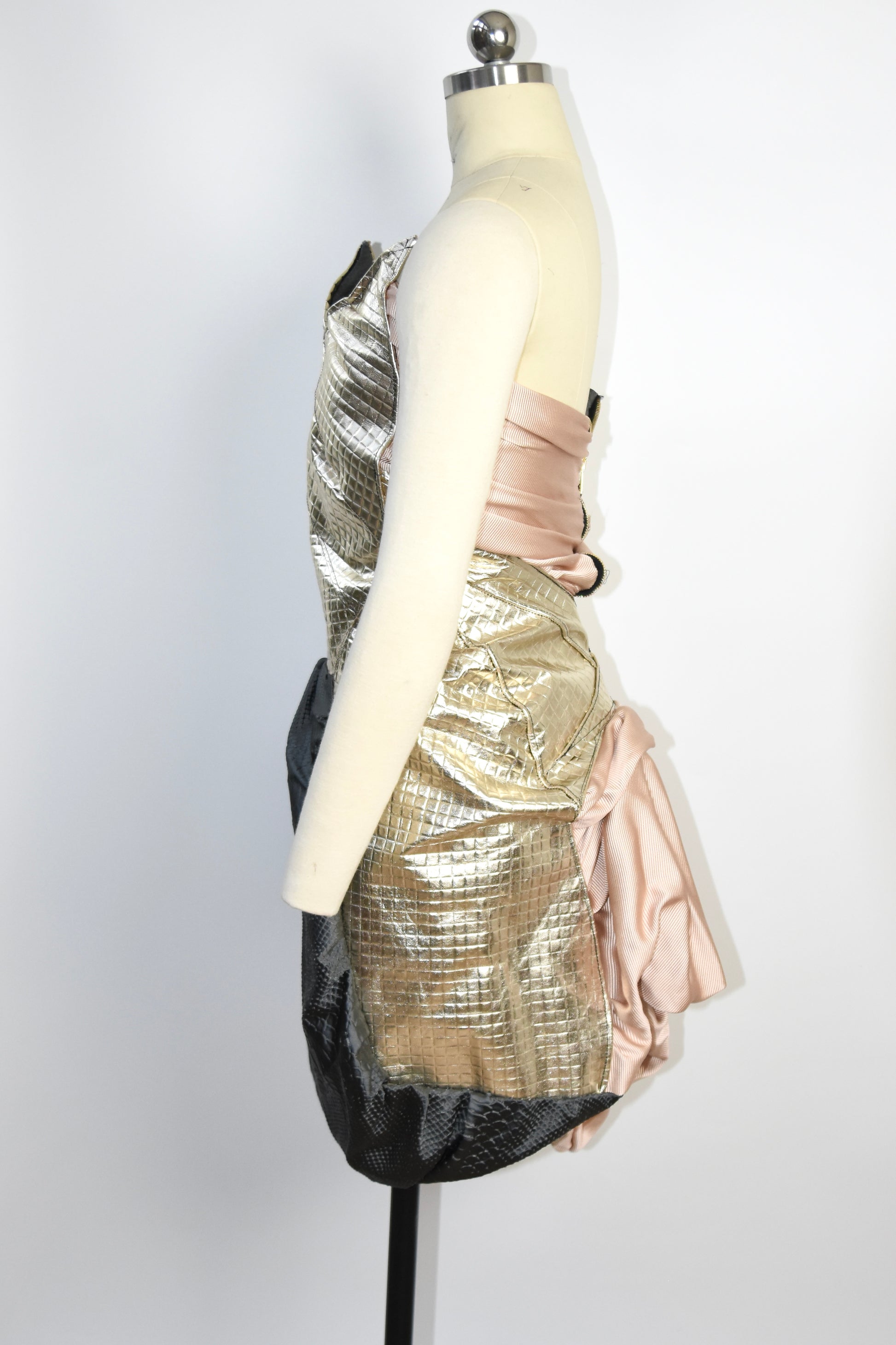 Geometric Metallic Draped Mini Dress