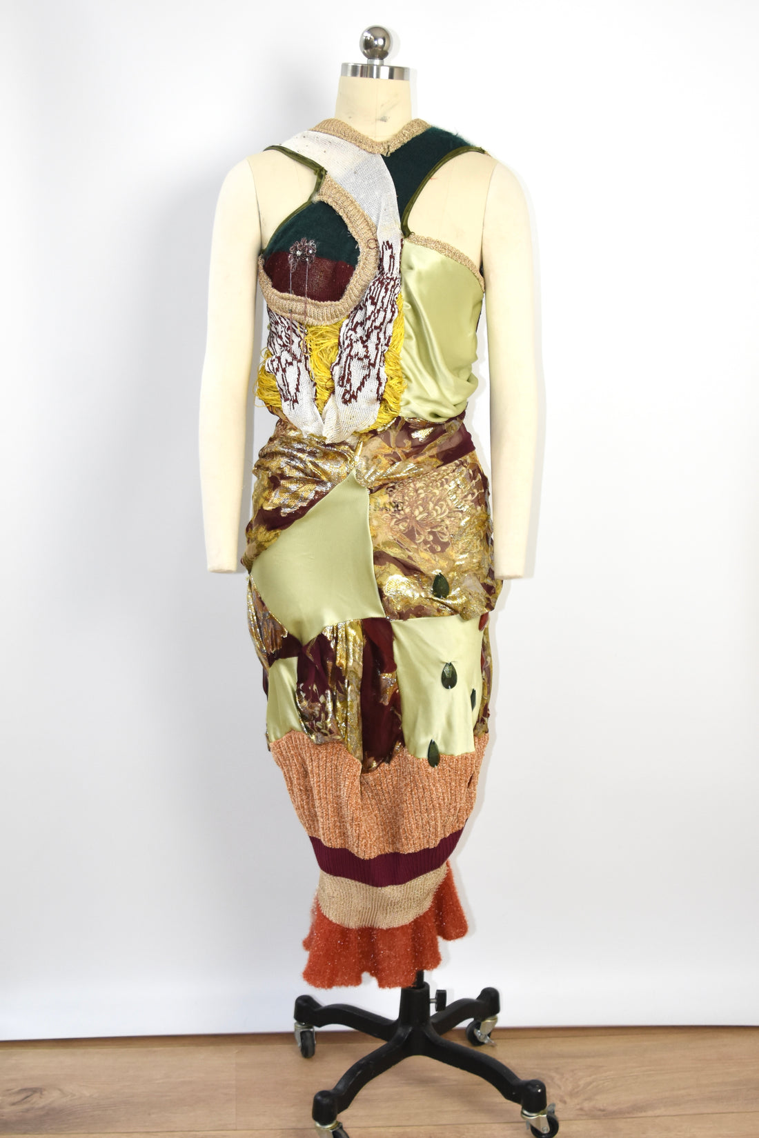 Celestial Bloom Draped Knit-Satin Dress + Matching Scarf