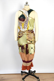 Celestial Bloom Draped Knit-Satin Dress + Matching Scarf