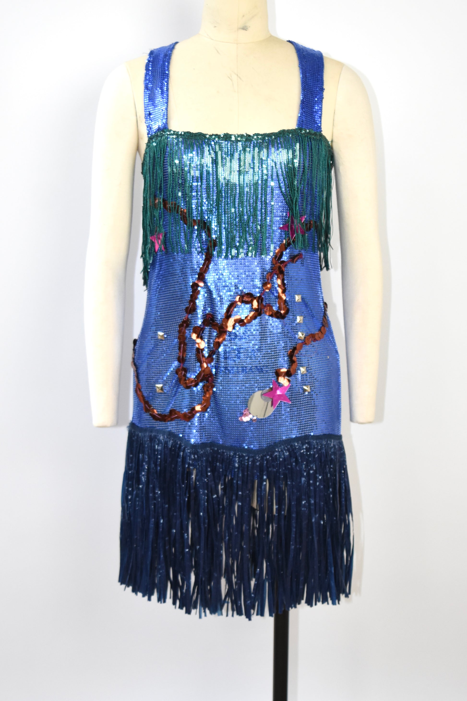 Galactic Blue Chainmail Fringe Party Dress