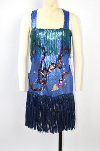 Galactic Blue Chainmail Fringe Party Dress