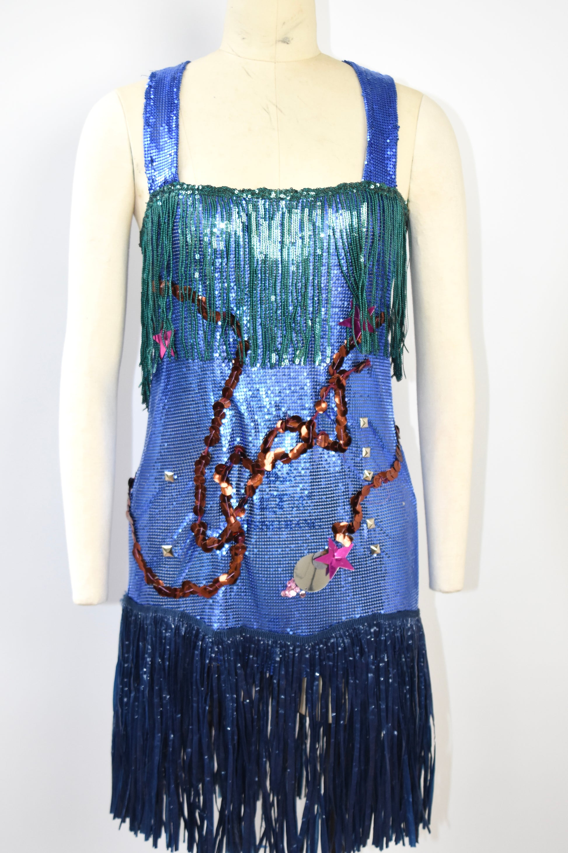 Galactic Blue Chainmail Fringe Party Dress