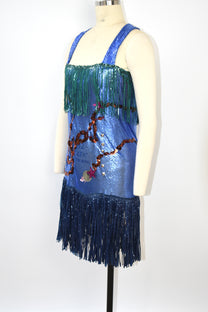 Galactic Blue Chainmail Fringe Party Dress