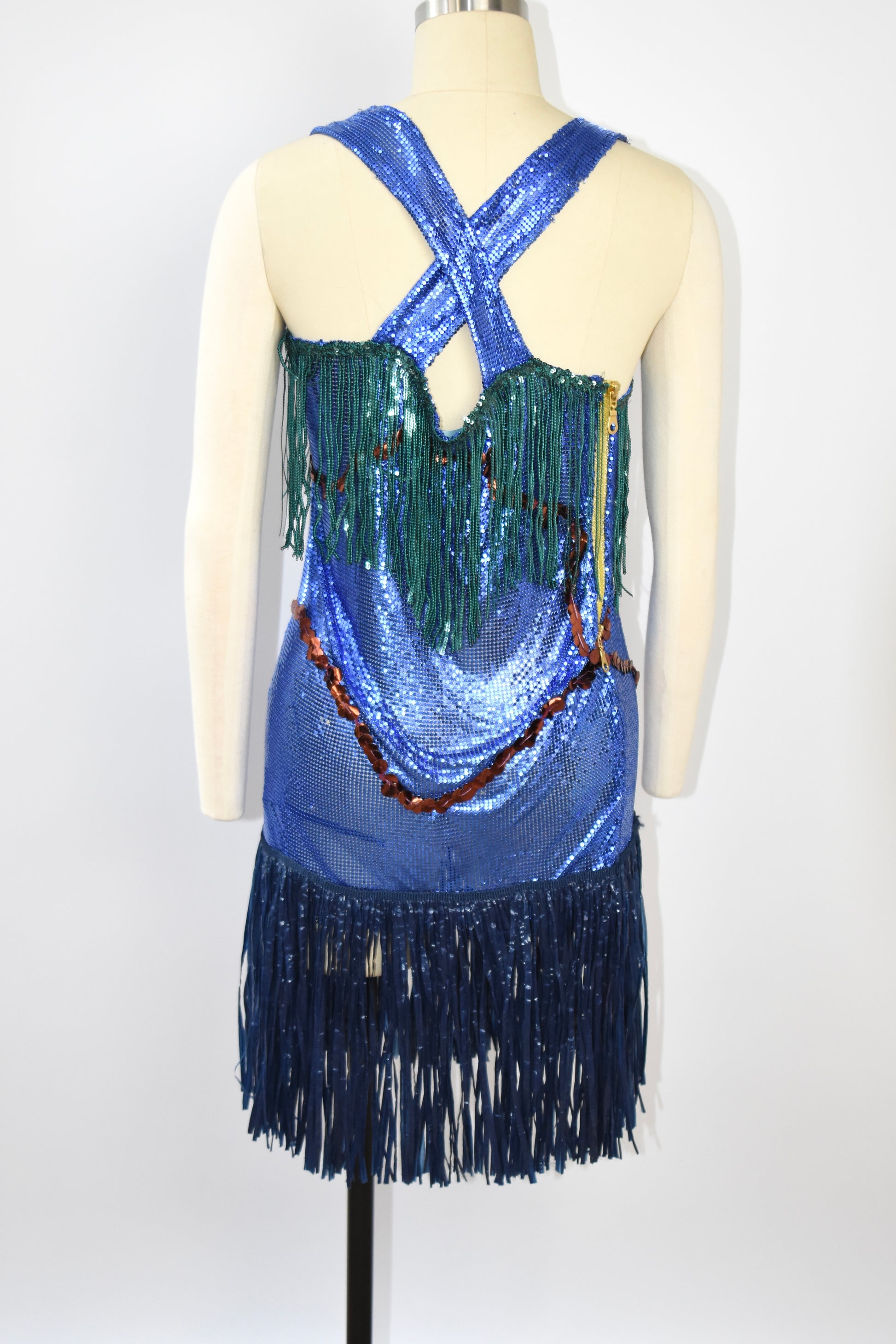 Galactic Blue Chainmail Fringe Party Dress