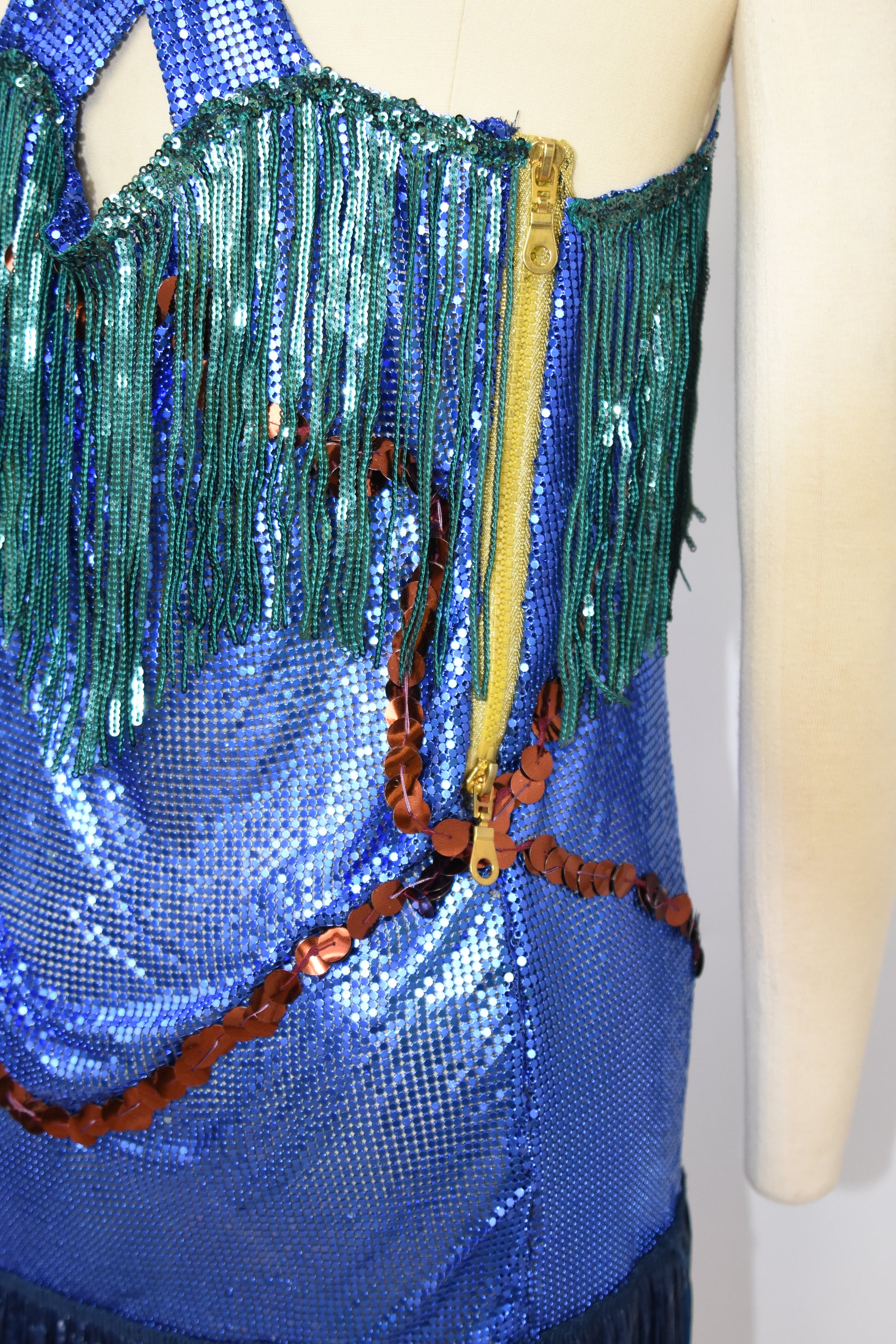 Galactic Blue Chainmail Fringe Party Dress