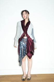 Burgundy Satin &amp; Suede Draped Coat