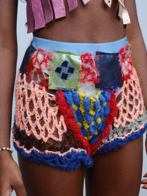 Hand-Crocheted Equestrian Patchwork Shorts