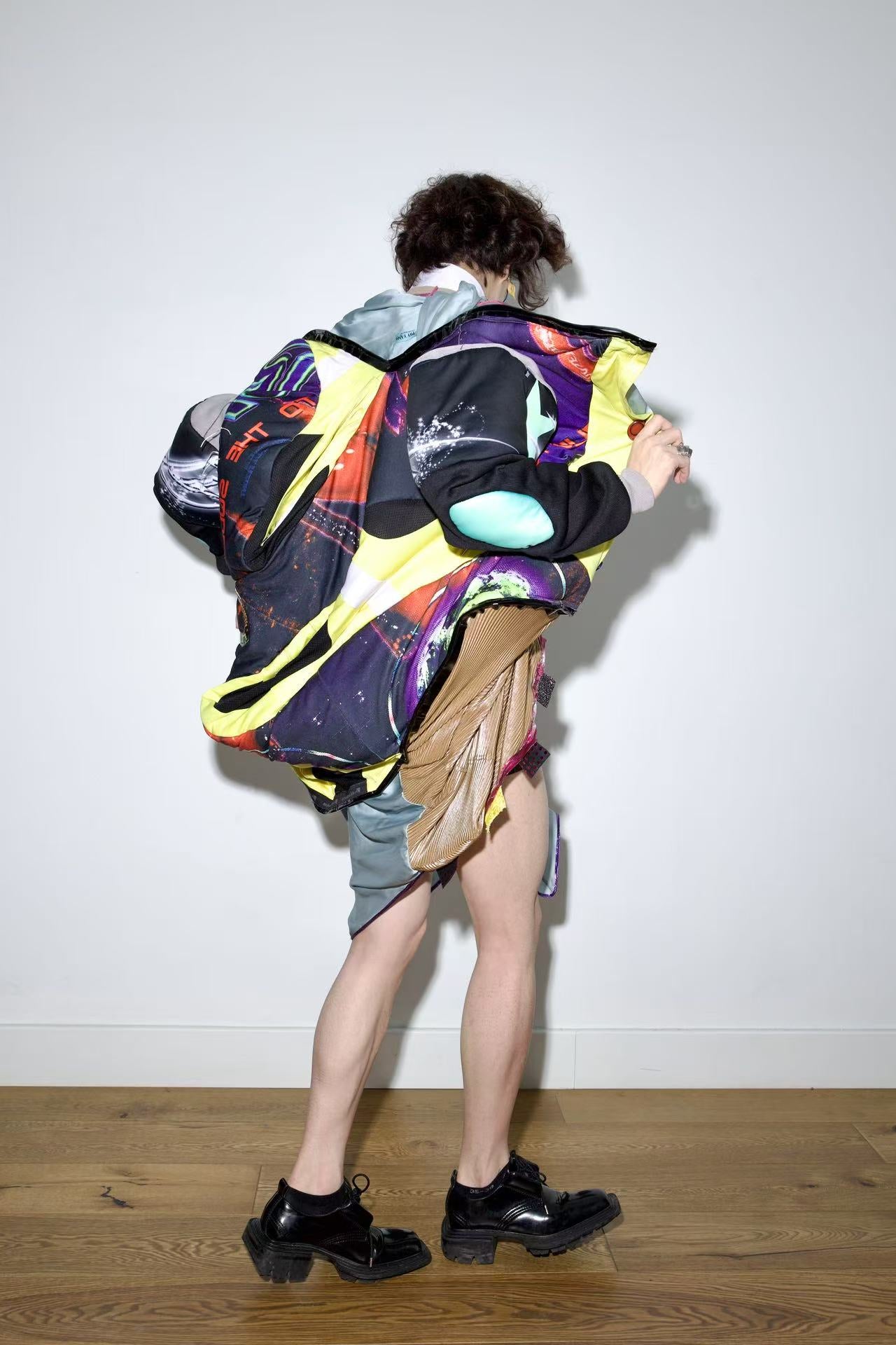 Cosmic Upcycled Jersey Layered Coat