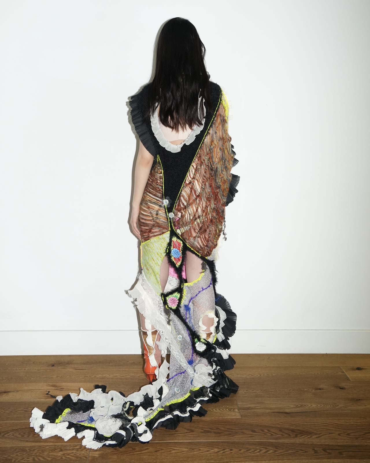 Hand-Knitted Multicolor Ruffles Dress