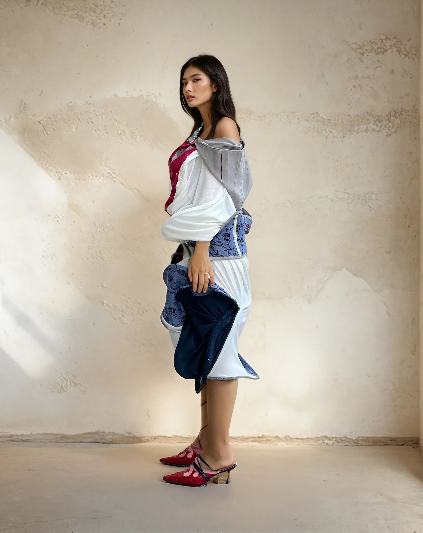 Cosmic Collage Draped Jersey Dress