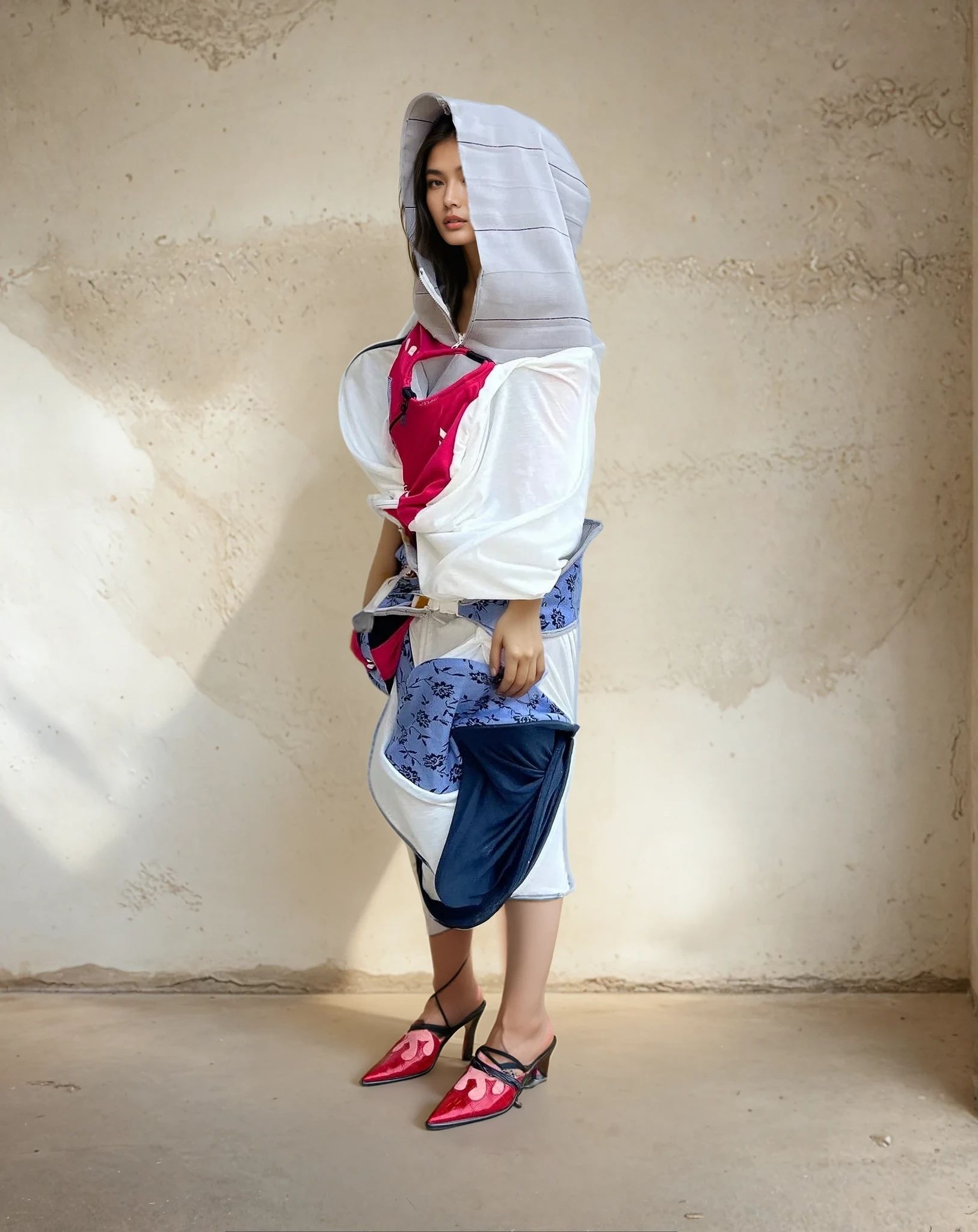 Cosmic Collage Draped Jersey Dress