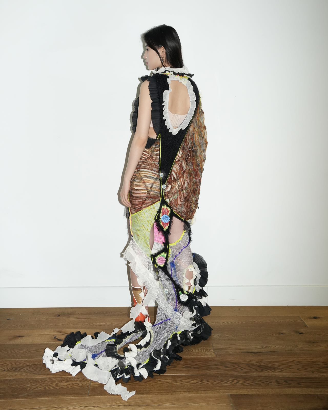 Hand-Knitted Multicolor Ruffles Dress