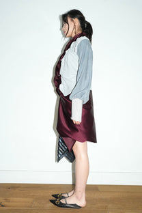 Burgundy Satin &amp; Suede Draped Coat