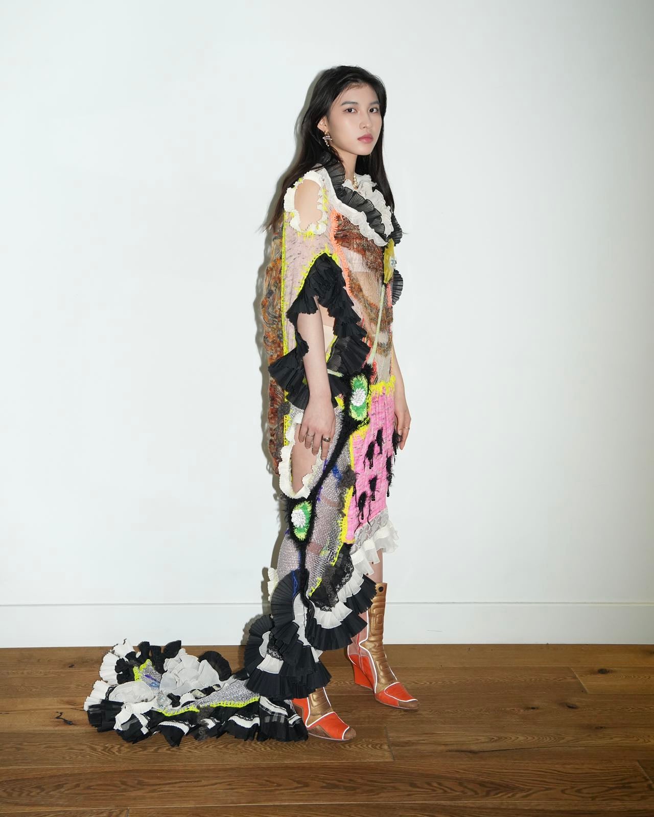 Hand-Knitted Multicolor Ruffles Dress