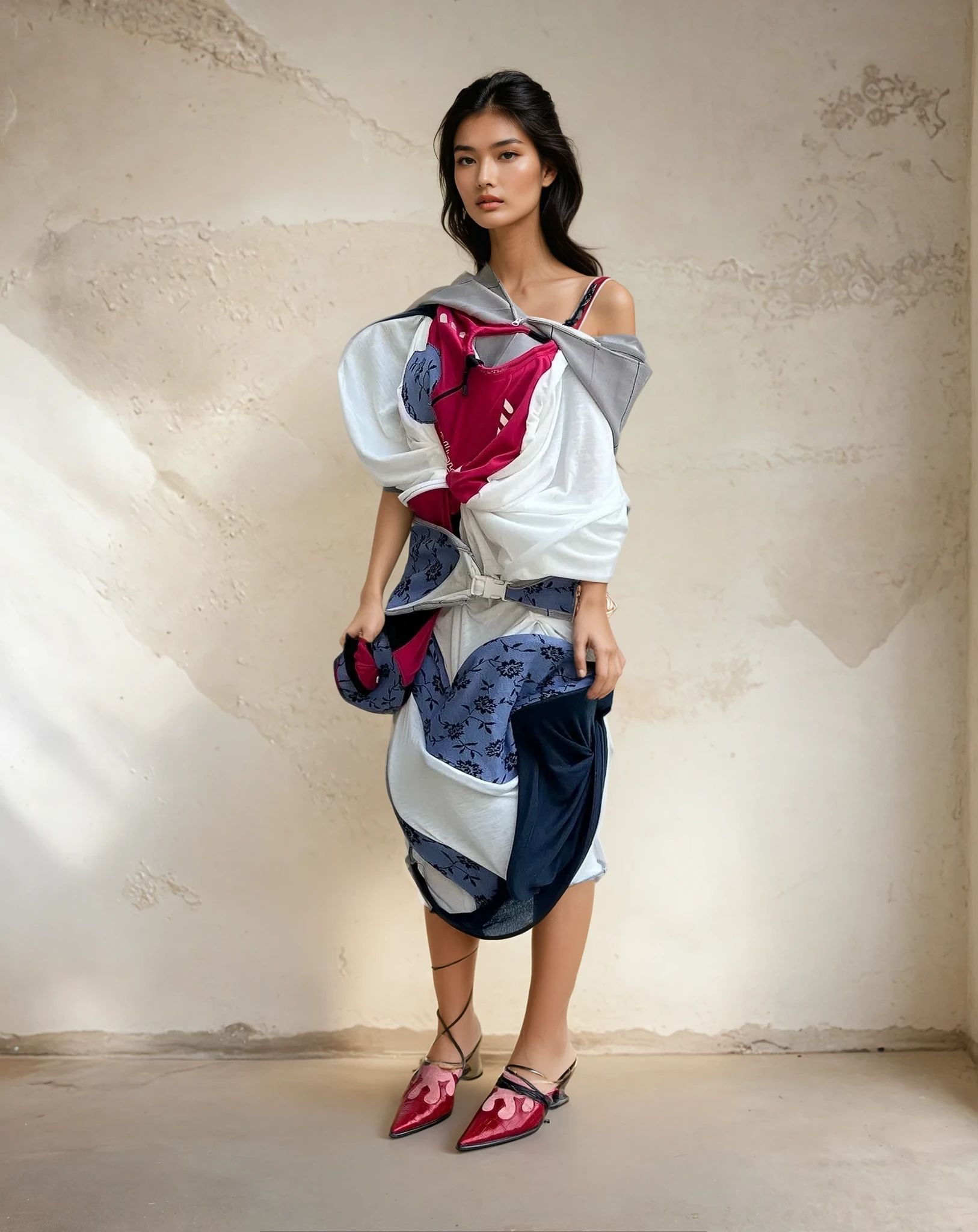 Cosmic Collage Draped Jersey Dress