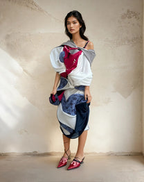 Cosmic Collage Draped Jersey Dress