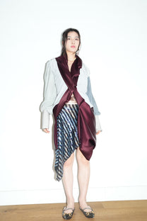 Burgundy Satin &amp; Suede Draped Coat