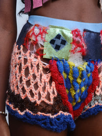 Hand-Crocheted Equestrian Patchwork Shorts