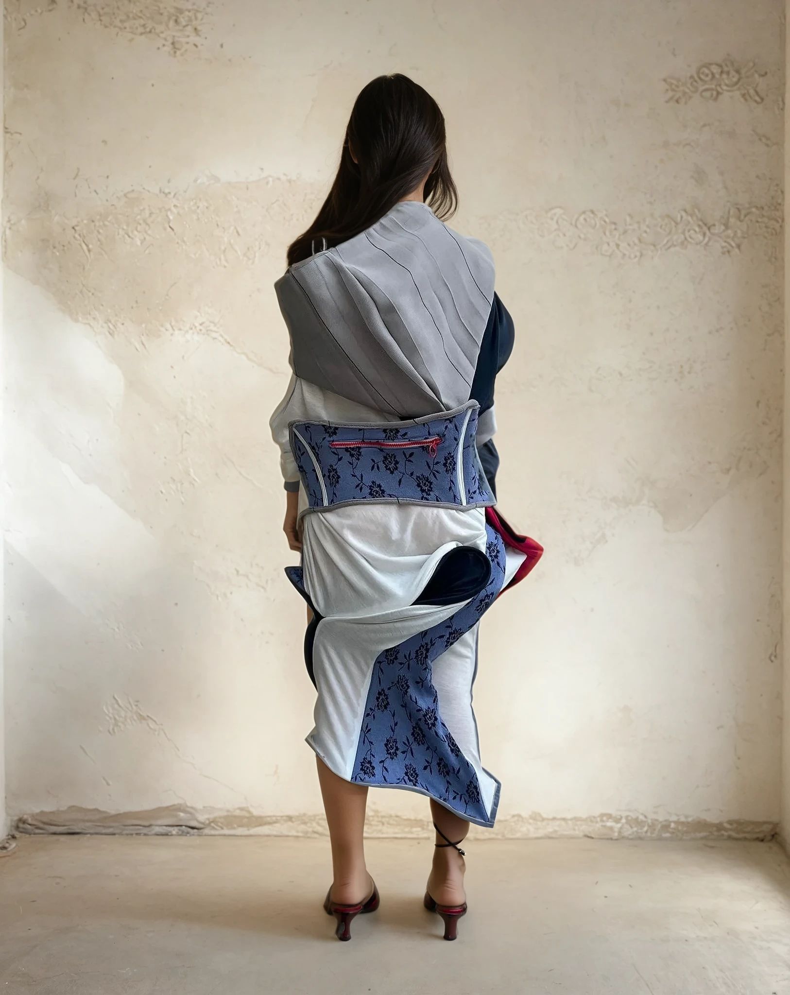 Cosmic Collage Draped Jersey Dress