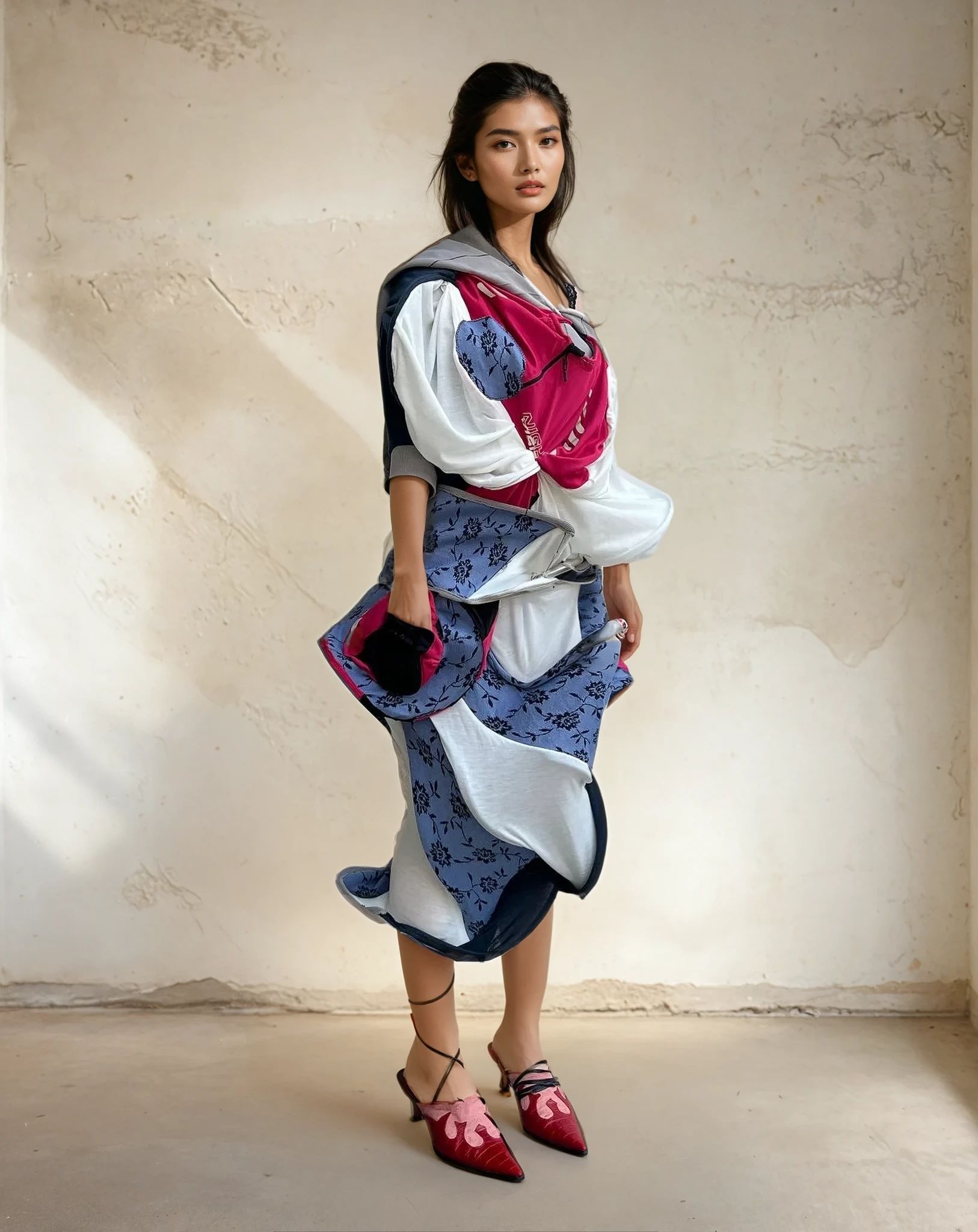 Cosmic Collage Draped Jersey Dress