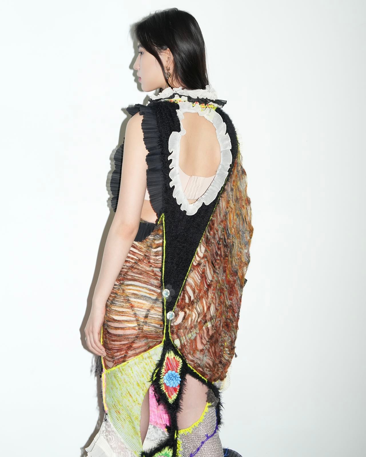 Hand-Knitted Multicolor Ruffles Dress