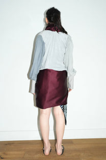 Burgundy Satin &amp; Suede Draped Coat