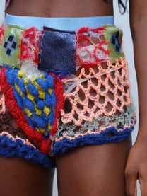 Hand-Crocheted Equestrian Patchwork Shorts