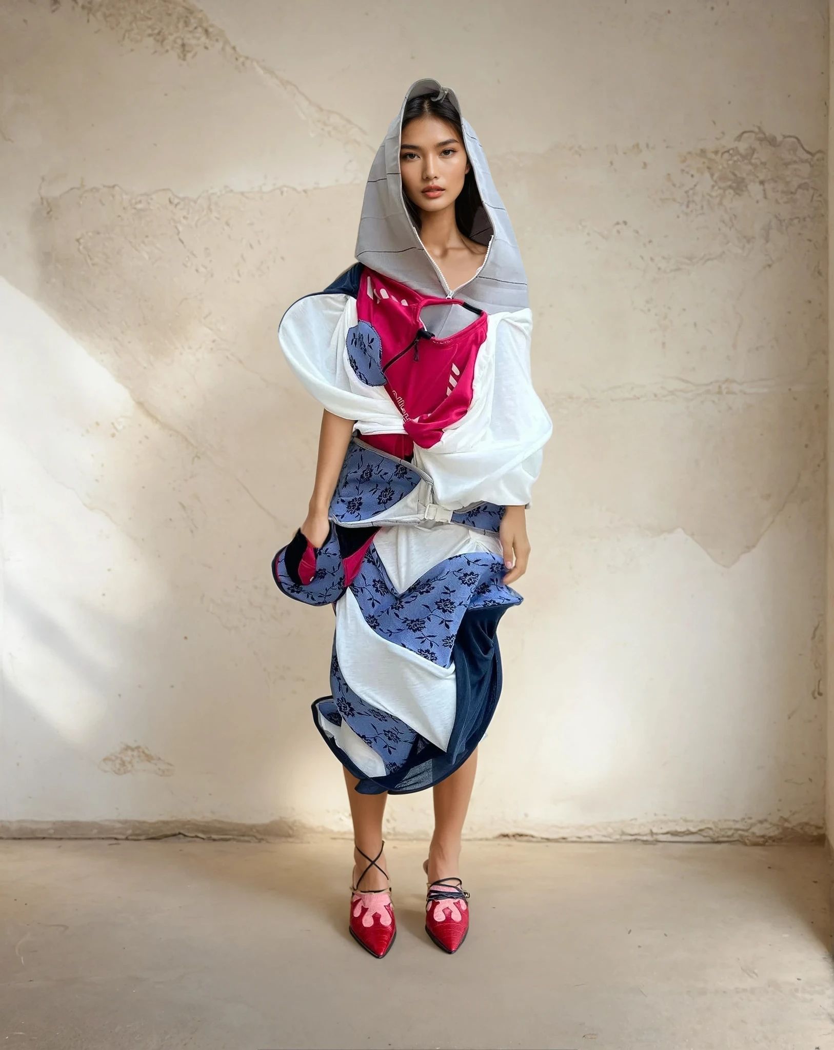 Cosmic Collage Draped Jersey Dress