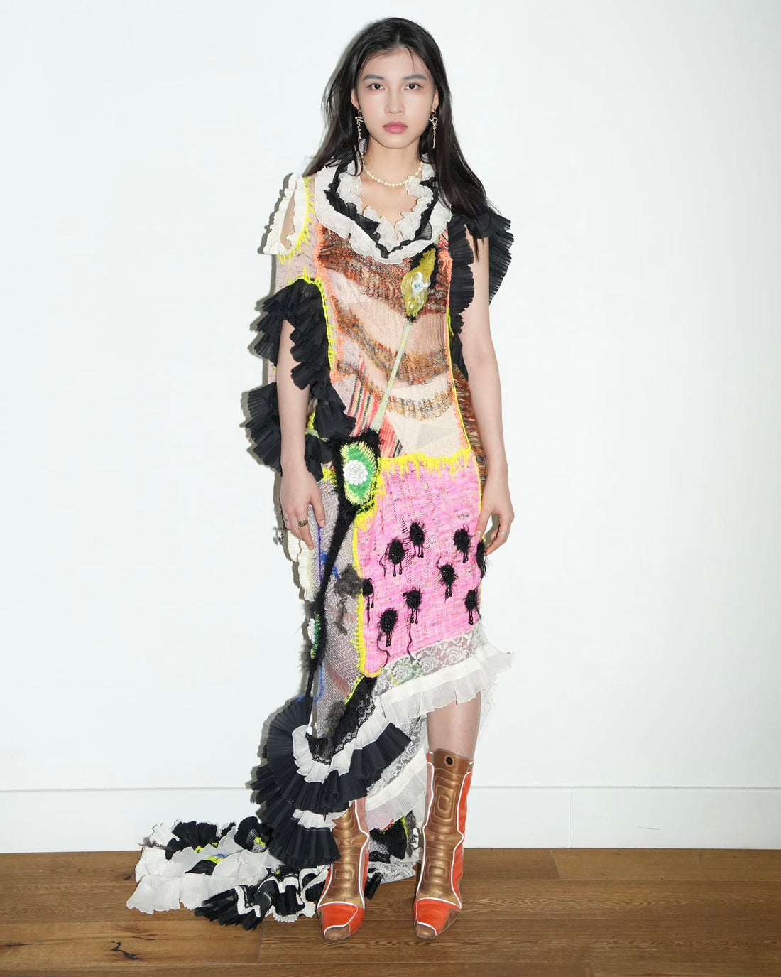 Hand-Knitted Multicolor Ruffles Dress