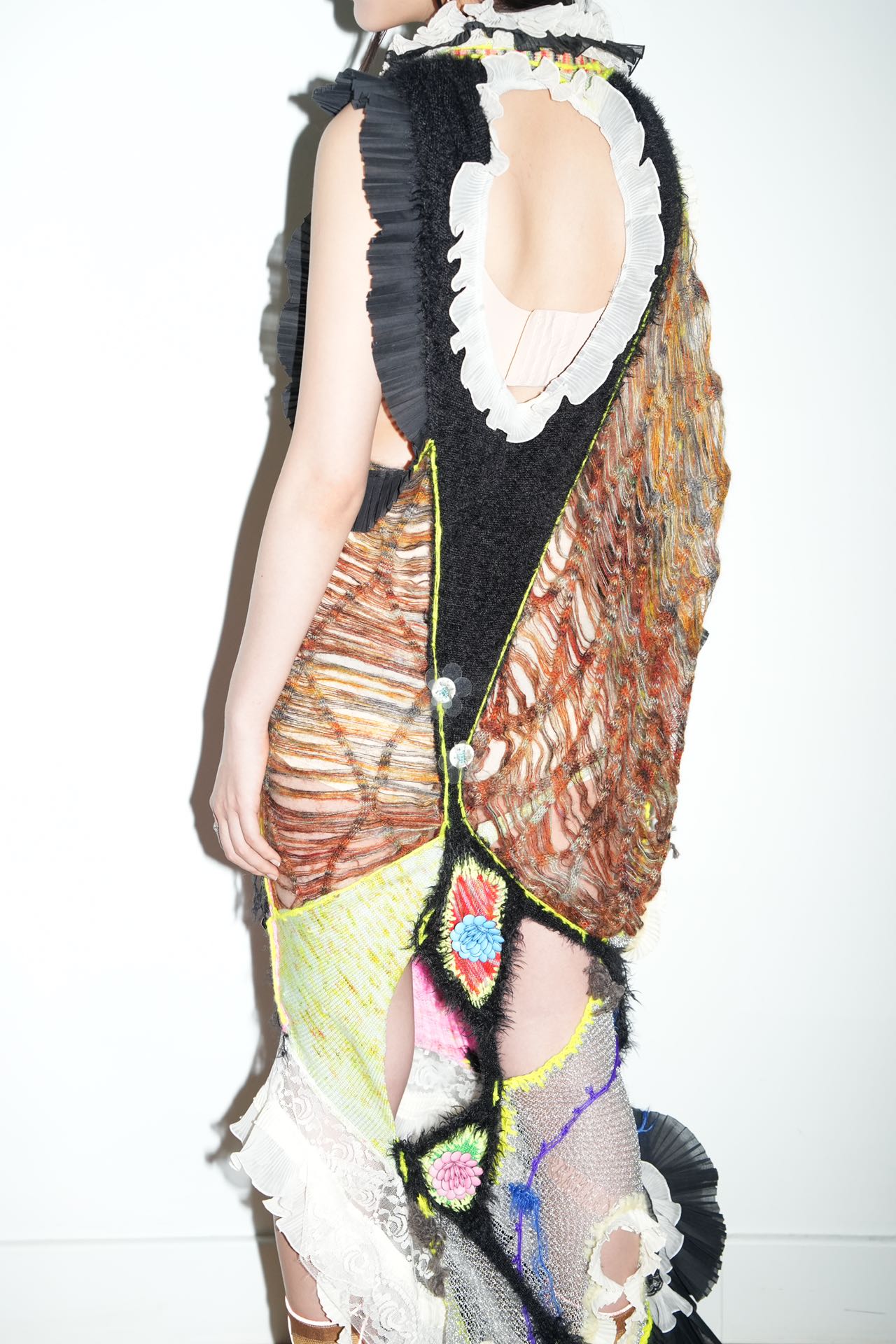 Hand-Knitted Multicolor Ruffles Dress