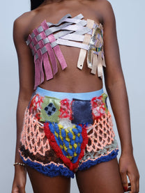 Hand-Crocheted Equestrian Patchwork Shorts