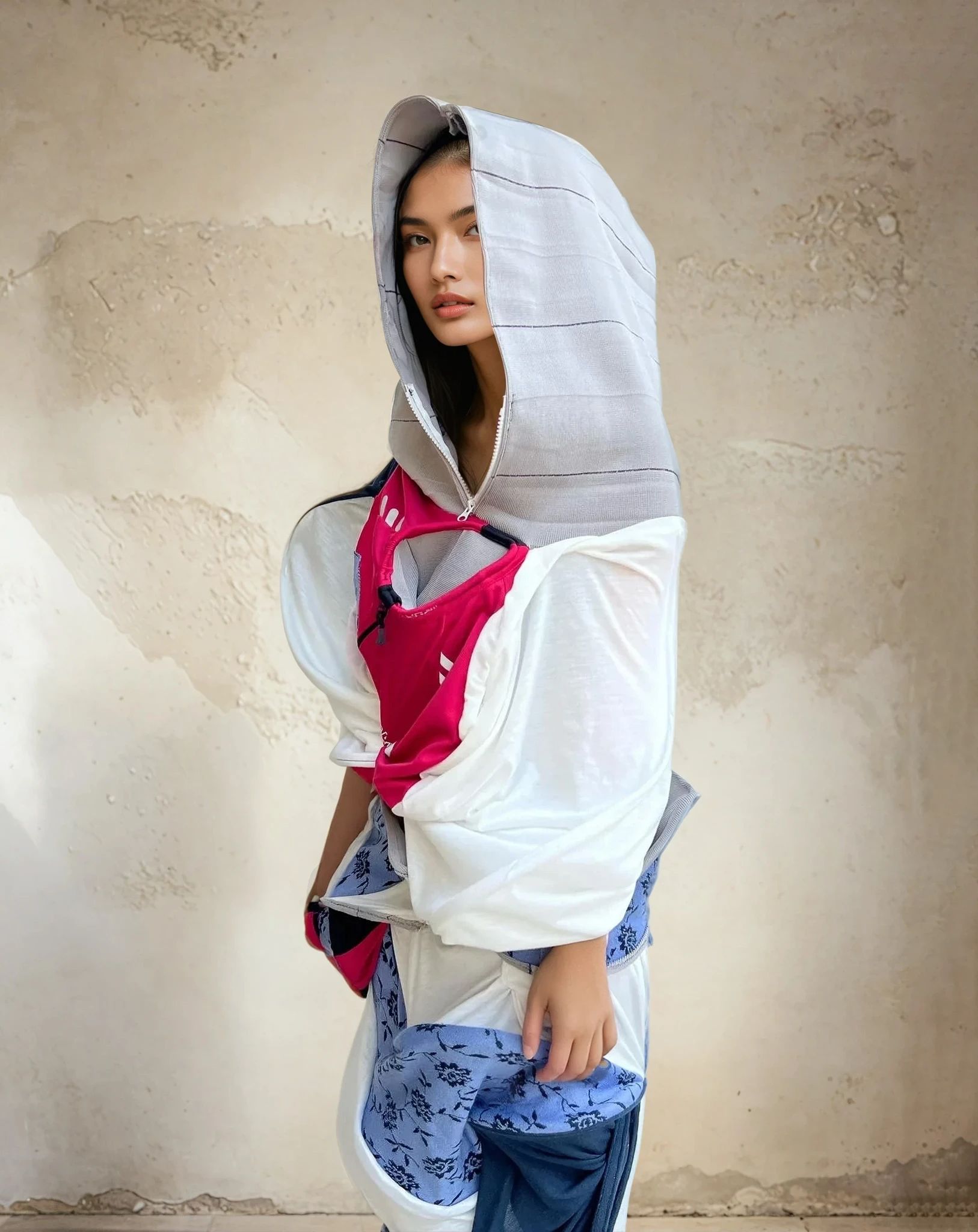 Cosmic Collage Draped Jersey Dress