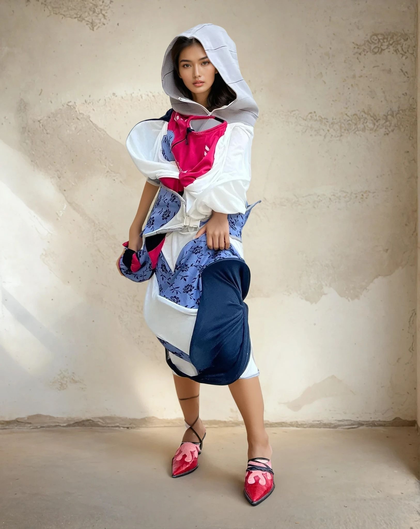 Cosmic Collage Draped Jersey Dress