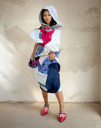 Cosmic Collage Draped Jersey Dress