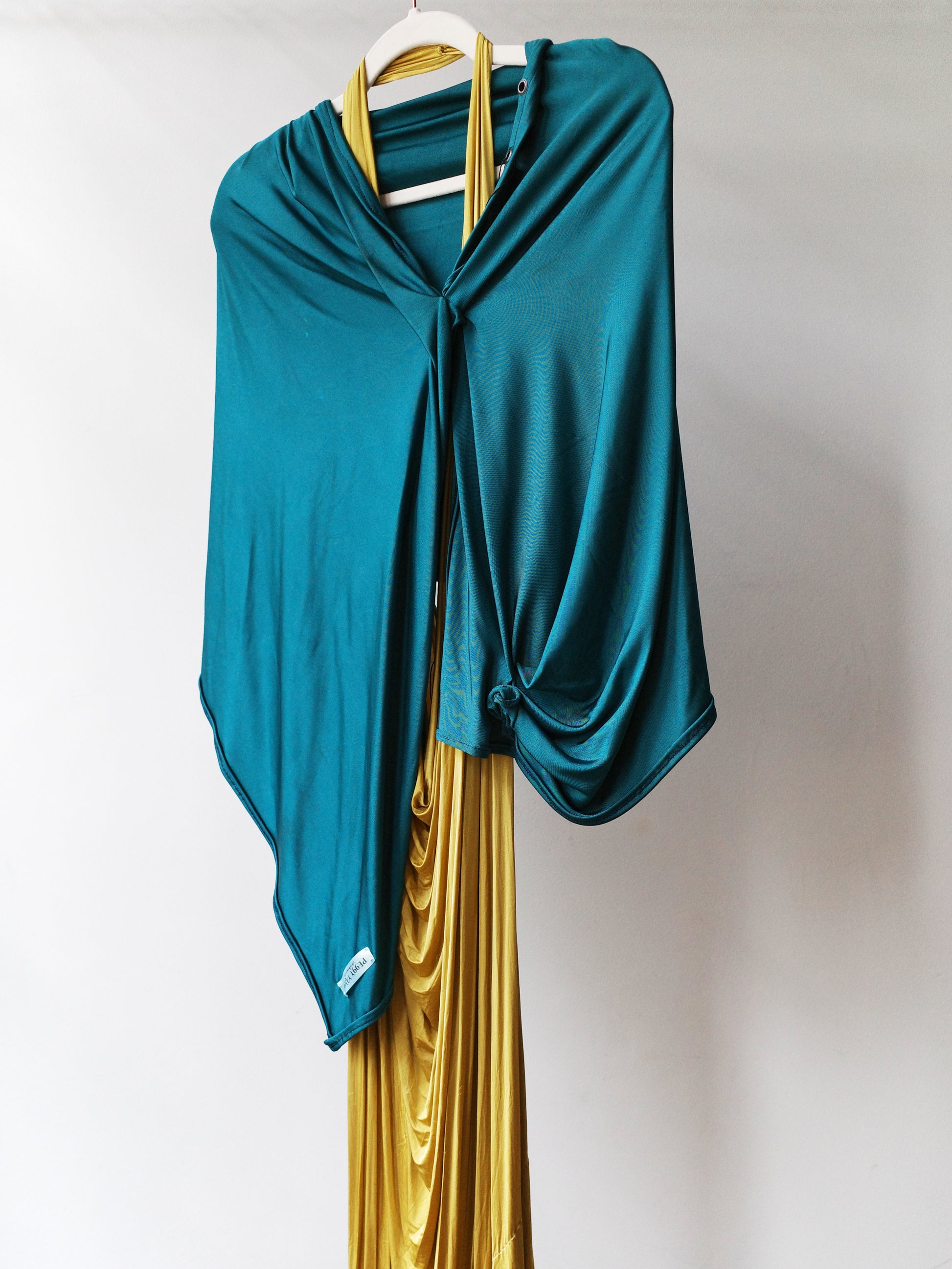 Gold Draped Silk Jersey Dress &amp; Metallic-Edged Hooded Cape Set