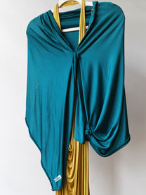 Gold Draped Silk Jersey Dress &amp; Metallic-Edged Hooded Cape Set