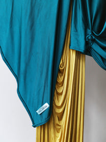 Gold Draped Silk Jersey Dress &amp; Metallic-Edged Hooded Cape Set