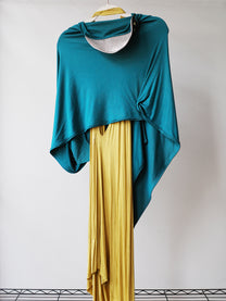 Gold Draped Silk Jersey Dress &amp; Metallic-Edged Hooded Cape Set
