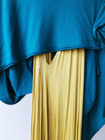 Gold Draped Silk Jersey Dress &amp; Metallic-Edged Hooded Cape Set