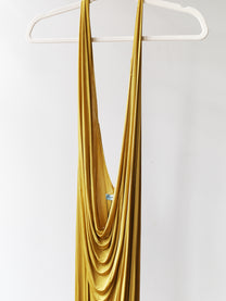 Gold Draped Silk Jersey Dress &amp; Metallic-Edged Hooded Cape Set