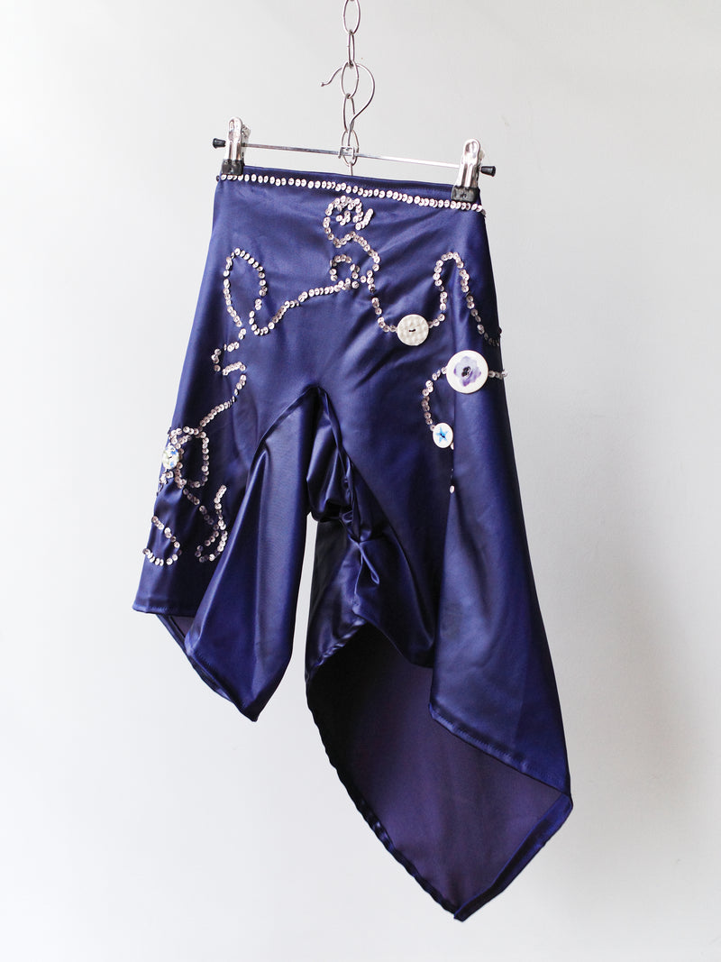 Embroidered Sequin & Ceramic Button Asymmetric Shorts