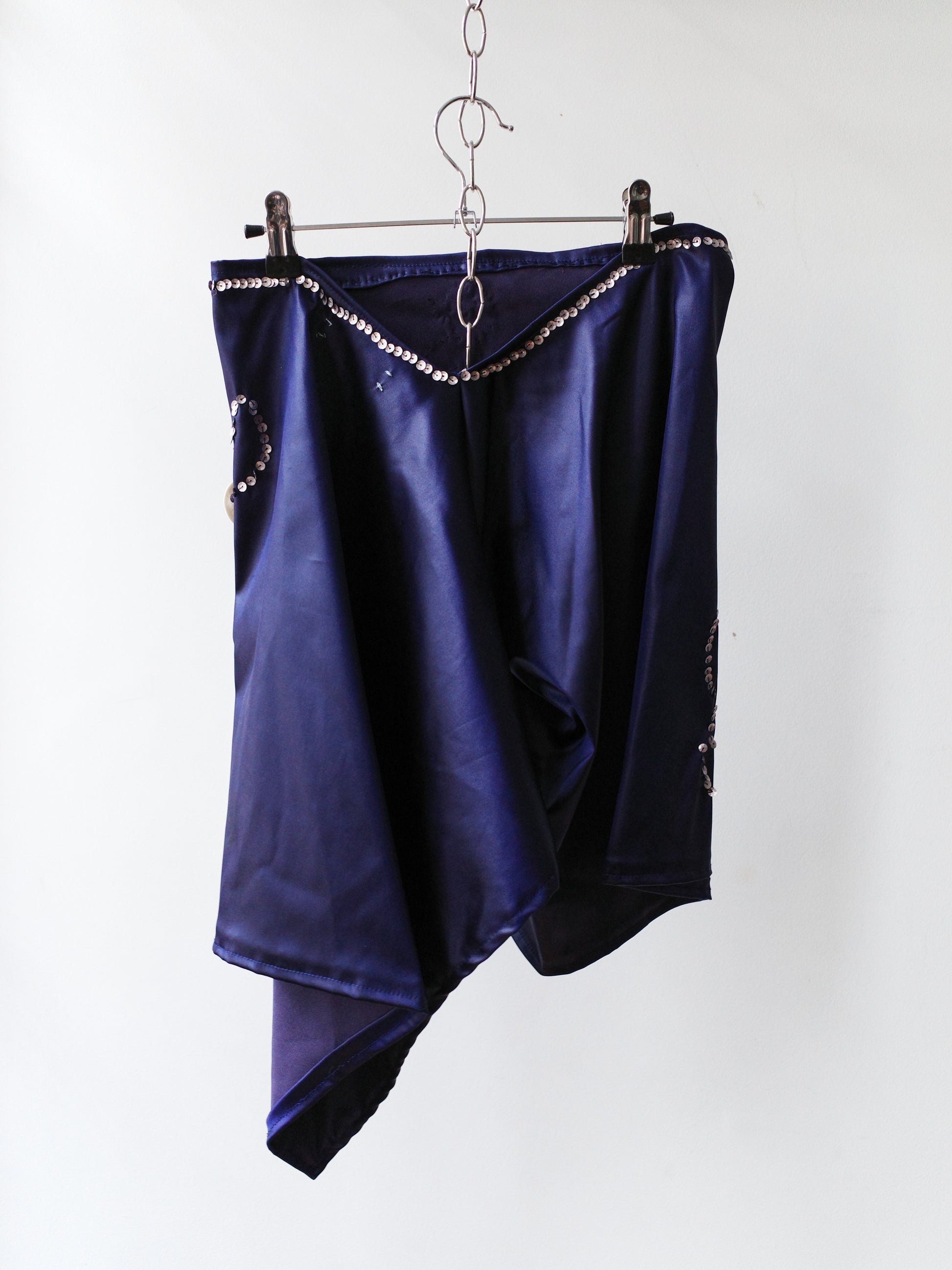 Embroidered Sequin &amp; Ceramic Button Asymmetric Shorts